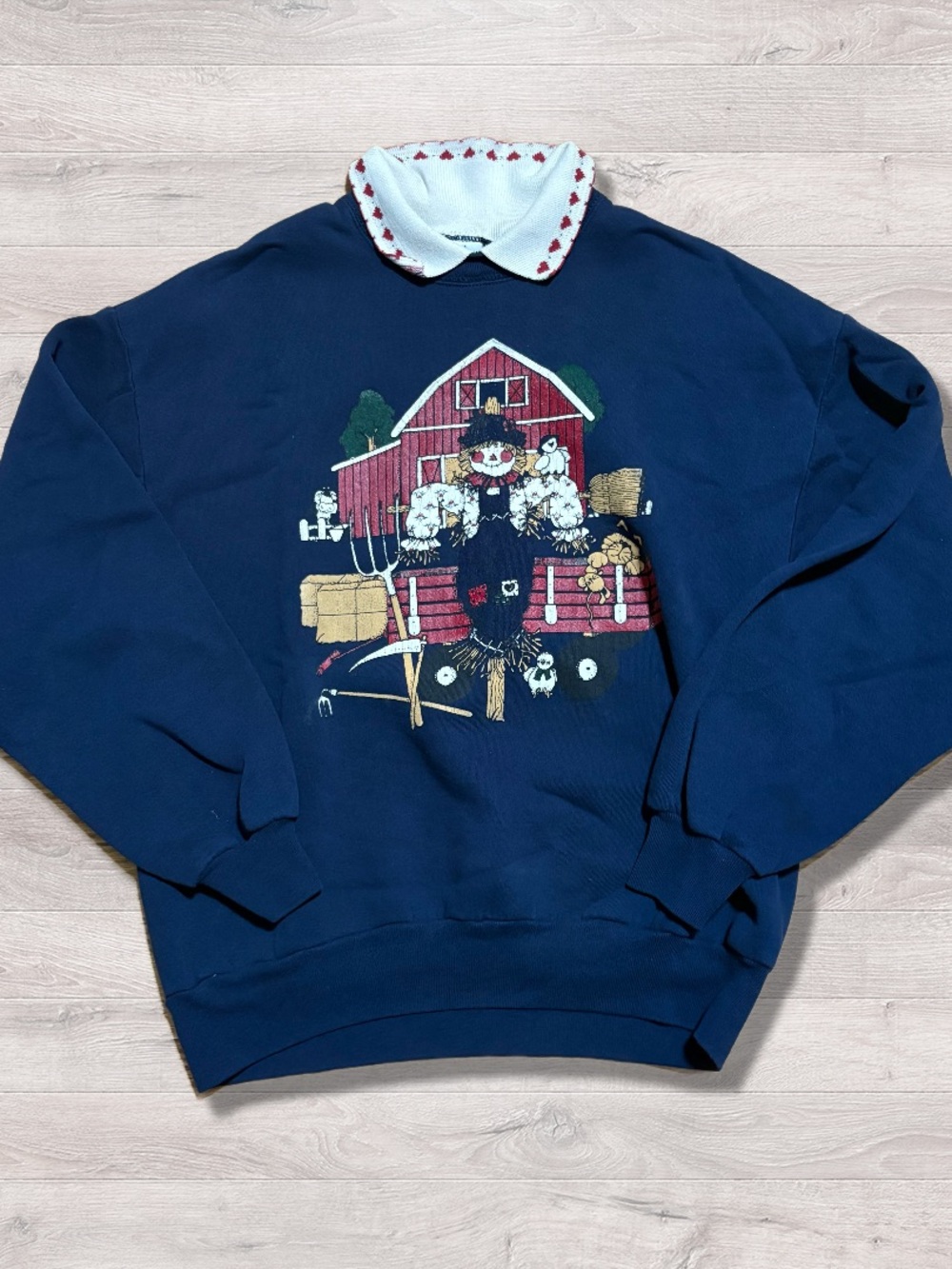 Vintage 90s Gopher Scarecrow Farm Fall Grannycore Sweatshirt Collared Large
